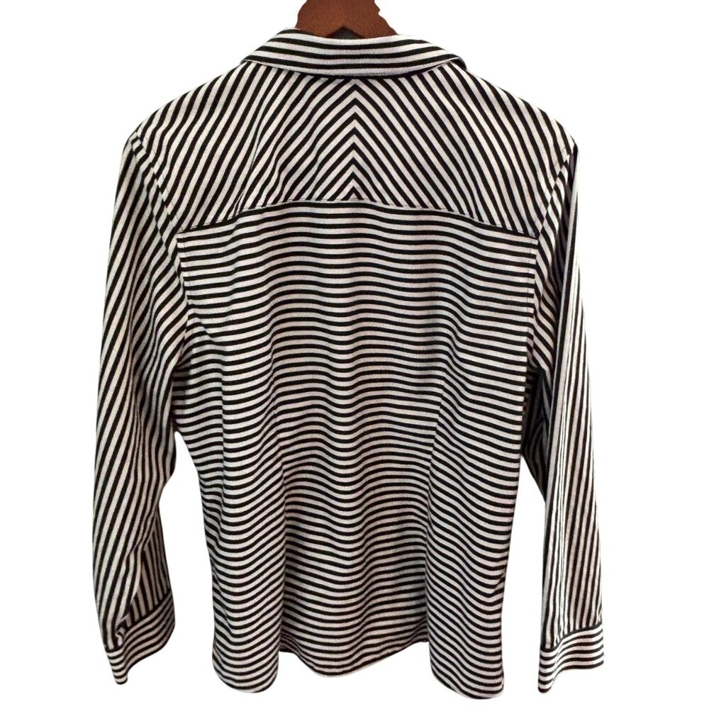 Chico's Button Up Long Sleeve Shirt Size 3 / US 16 Cotton Black & White Stripes - Picture 3 of 11